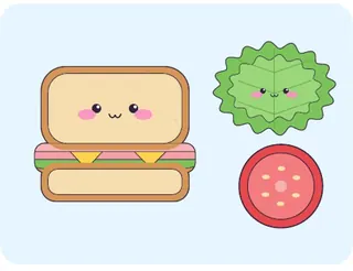 Set sandwich con fette di pane, insalata e pomodoro